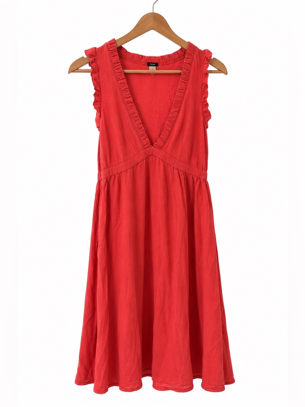 J. Crew Coral-Red V-Neck Ruffle Sundress